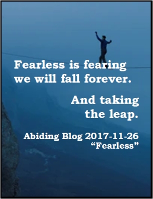 Fearless is fearing we will fall forever. And taking the leap. #TakeTheLeap #Fearlessness #AbidingBlog2017Fearless